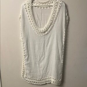 Source Unknown White One Piece Swimwear with Crochet Trim